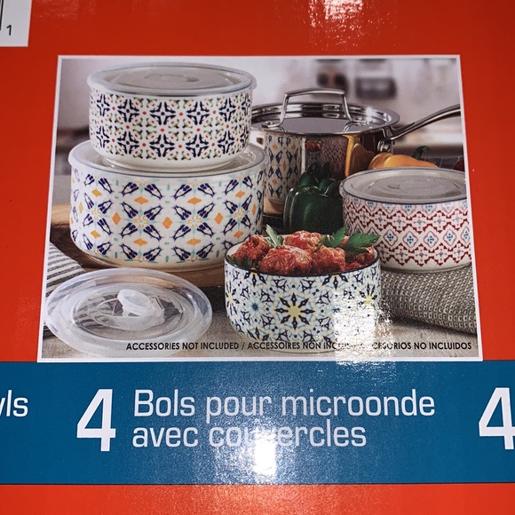 Signature Housewares Stoneware Microwavable Bowls with Lids 8-Piece - Picture 3 of 9